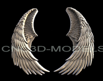 Angel Wings Relief 3D STL Model for CNC Router wood Carving D210