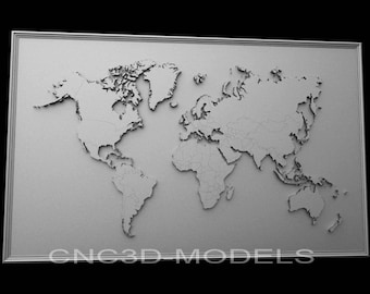 3D World Map STL Model, CNC Router Carving File