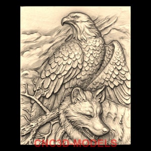 3D STL Model CNC Router Engraver Carving Machine Relief Artcam Aspire Vcarve cnc file American USA Eagle and Wolf Animal Bird M710