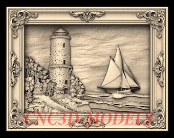 Lighthouse and Sailboat 3D STL Model, CNC Router File