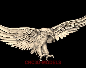 Può includere: Un modello 3D dettagliato di un'aquila con le ali spiegate. L'aquila è resa in un colore marrone chiaro e ha un aspetto realistico. Il modello è perfetto per l'uso nella stampa 3D, nell'intaglio CNC o in altri progetti artistici.