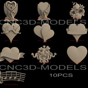 8 Pcs 3D STL Model for CNC Router Engraver Carving Machine Relief Artcam Aspire Vcarve cnc files HEARTS collection IS115