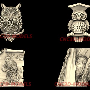 4 pcs 3D STL Model for cnc files Router Engraver Carving Machine Relief Artcam Aspire Vcarve Carveco Cut3d Owl bird animal Wings N44