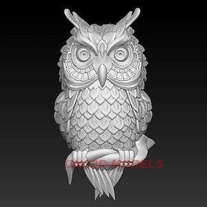 3D STL Model for cnc Router Wood Engraver Carving Machine Relief Artcam Aspire CNC files Owl bird animal Vcarve Tree Panel ZG367