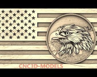 American Flag Eagle 3D STL Model for CNC Router M39