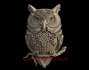 Owl Relief 3D STL Model for CNC Router, Wood Carving Aspire Vcarve IS119