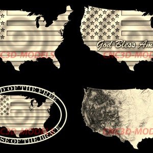 4 個の 3D STL モデル CNC ルーター 彫刻機 彫刻機 レリーフ Artcam Aspire CNC Vcarve 米国 USA 国旗 アメリカの地形図 K20