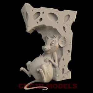 3D STL Model CNC Router Engraver Carving Machine Relief Artcam Aspire Decor Panel CNC Vcarve Animal Mouse Sweet Cute Cheese Belly IS451