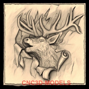 Hirsch Buck Hart Jagd Dekor Panel Tier 3D STL Modell für CNC Fräser Engraver Carving Maschine Relief Artcam Aspire Vcarve cnc File IS811
