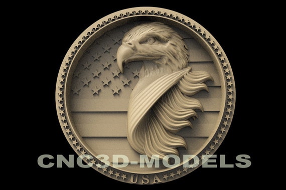 3D STL Model for CNC Router Carving Artcam Aspire USA Flag America Eagle D505