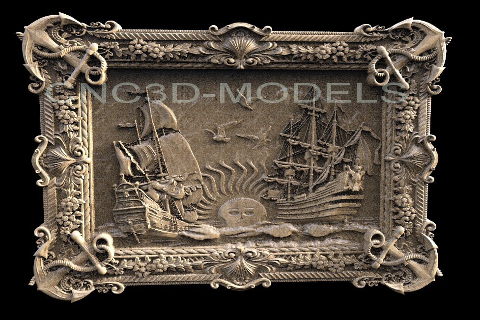Sailboat CNC Carving 3D STL Model, Wood Engraver Artcam Aspire Files H321
