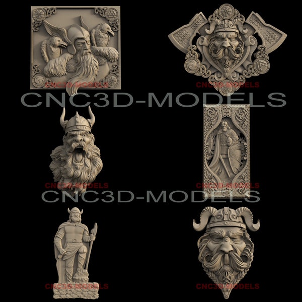 6 pièces modèle 3D STL pour routeur CNC graveur Machine à découper en relief Artcam Aspire fichiers cnc Collection Viking guerrier IS113