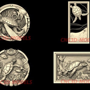 4 Pcs 3D STL Model for CNC files Router wood Engraver Carving Machine Relief Artcam Aspire Vcarve Sea Ocean Fish Swimming Turtle Anchor N36