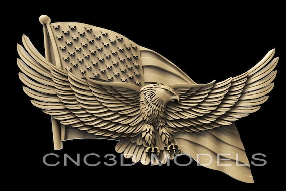 3D STL Model for CNC Router Carving Artcam Aspire USA Flag America Eagle D505