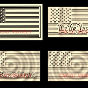 4 Pcs 3D STL Models for CNC Router Engraver Carving Machine Relief Artcam Aspire Vcarve cnc files USA American Flag K21