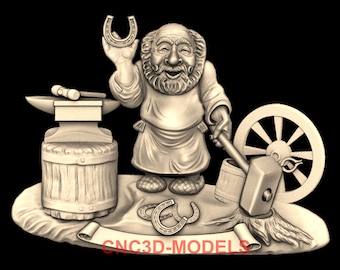 Blacksmith Old Man 3D STL Model, CNC Router Wood Carving Relief File M640