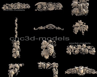 Conjunto de 10 peças de videiras em modelo 3D STL para entalhe em madeira com roteador CNC 190