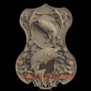 3D STL Model CNC Router Wood Engraver Carving Machine Relief Artcam Aspire Decor Panel CNC File Animal Vcarve Fish Fishing Ornament IS359