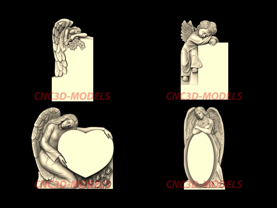 Angel Wings 4 Pcs 3D STL Model for Cnc Files Router Engraver Carving Machine Relief Artcam ...
