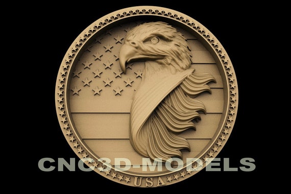 3D STL Model for CNC Router Carving Artcam Aspire USA Flag America Eagle D505