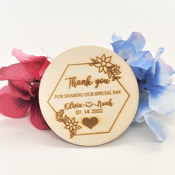 Custom Engraved Wedding Favor, Personalized Wedding Thank You Favor,  Wooden Thank You Magnets, Wedding Magnet, Personalized Magnet