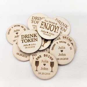 Personalized Wedding Drink Tokens, Custom Free Drink Tickets,  Wedding Drink Chips, Redeem For A Drink, Party Bar Tickets, Tocken Tickets