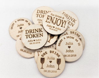 Personalized Wedding Drink Tokens, Custom Free Drink Tickets,  Wedding Drink Chips, Redeem For A Drink, Party Bar Tickets, Tocken Tickets