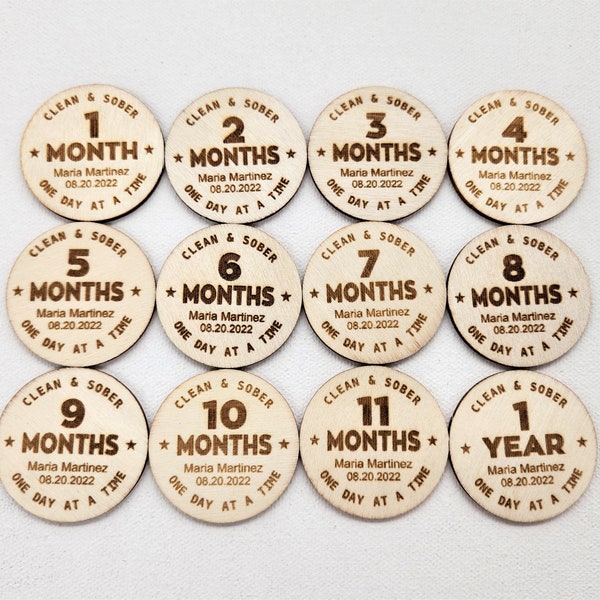 Personalized 1 month - 1 year Sobriety Coin Set Custom Sobriety token Recovery gift Sobriety Medallion Gift for men Pocket Token