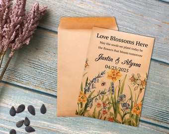 Personalized Wildflower Seeds Envelope Memory Favors Garden Seeds Packets Baby Shower Wedding Favor Wildflower Seed favor Rustic Kraft Paper