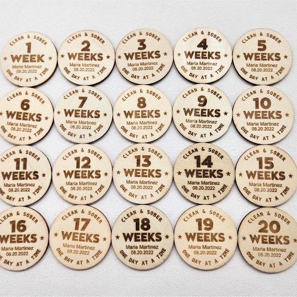 Personalized 1 week - 20 weeks Sobriety Coin Set Custom Sobriety token Recovery gift Sobriety Medallion Gift for men Pocket Token