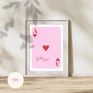 Retro Lucky You Print Ace of hearts Print | Vintage Playing Cards Print - Digital Download, Wall Decor, Poker Print, Ace of Spades Poster