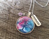 Fearless Pendant Tree of Life Healing Necklace Cabochon Necklace Anxiety Amethyst Pendant Chain Healing Balancing Necklace Tree of Life