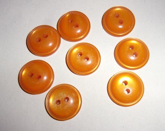 8 orange buttons, plastic round buttons, 17mm buttons, vintage buttons