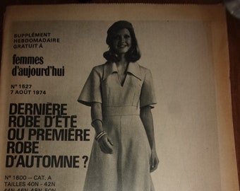 Patron robe vintage taille 40/42/44/46/48//50 ,patron supp f aujourdhui 7 aout 1974