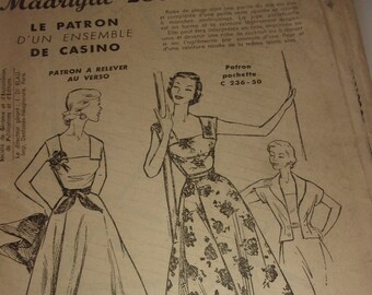 Vintage casino dress pattern, pattern suppl magazine MADRIGAL 50s
