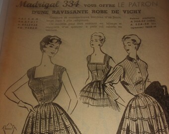 Vintage vichy dress pattern, madrigal pattern 50s size 44