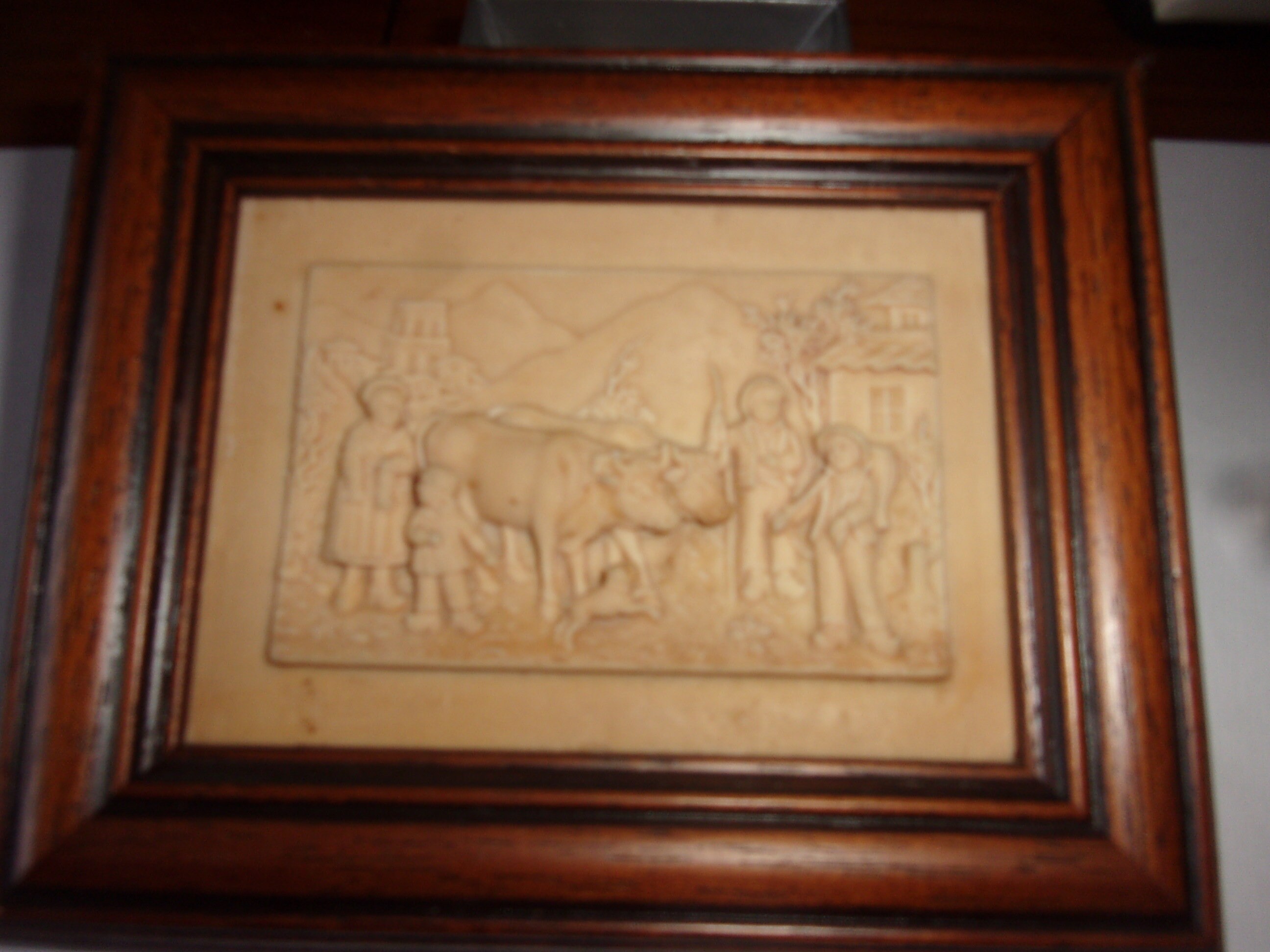 Cadre en Pierre Calcaire Pétrifié Fontaine Pétrifiante Scène Paysanne Cadre Bois 15/12 cm