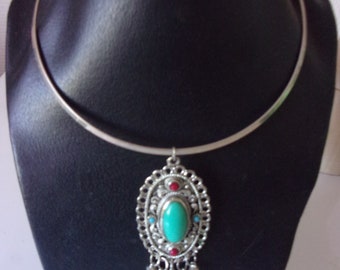 Choker with pendant, vintage silver metal choker