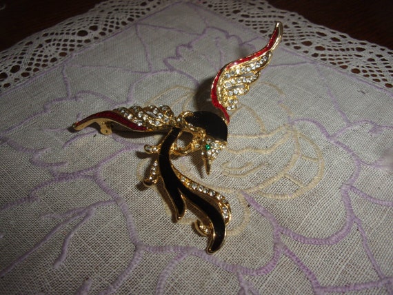 Broche vintage oiseau du paradis métal doré émail… - image 2