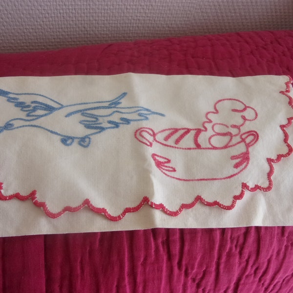 Porte serviette en coton vintage ,porte serviette brodé