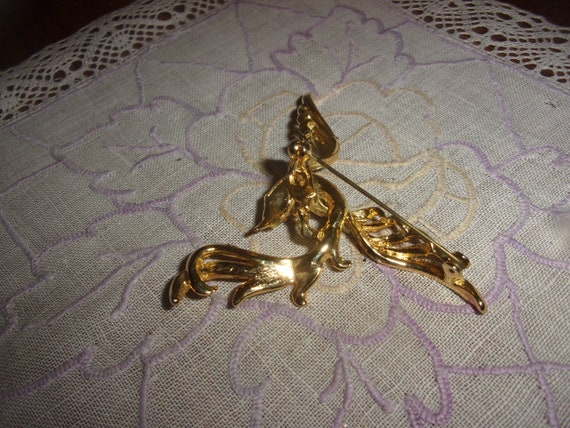 Broche vintage oiseau du paradis métal doré émail… - image 3