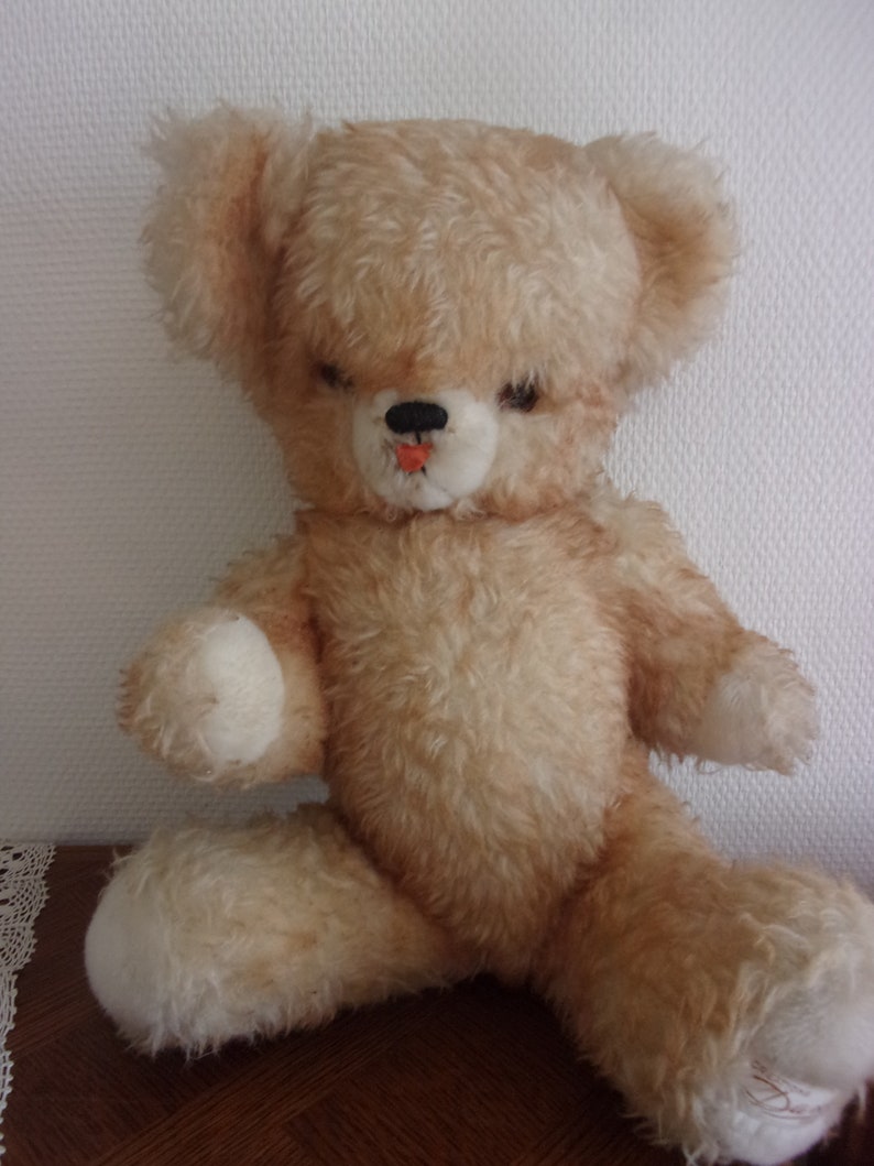 Ours en peluche ancien 48 cm ,ours articule couineur ,ours vintage image 1