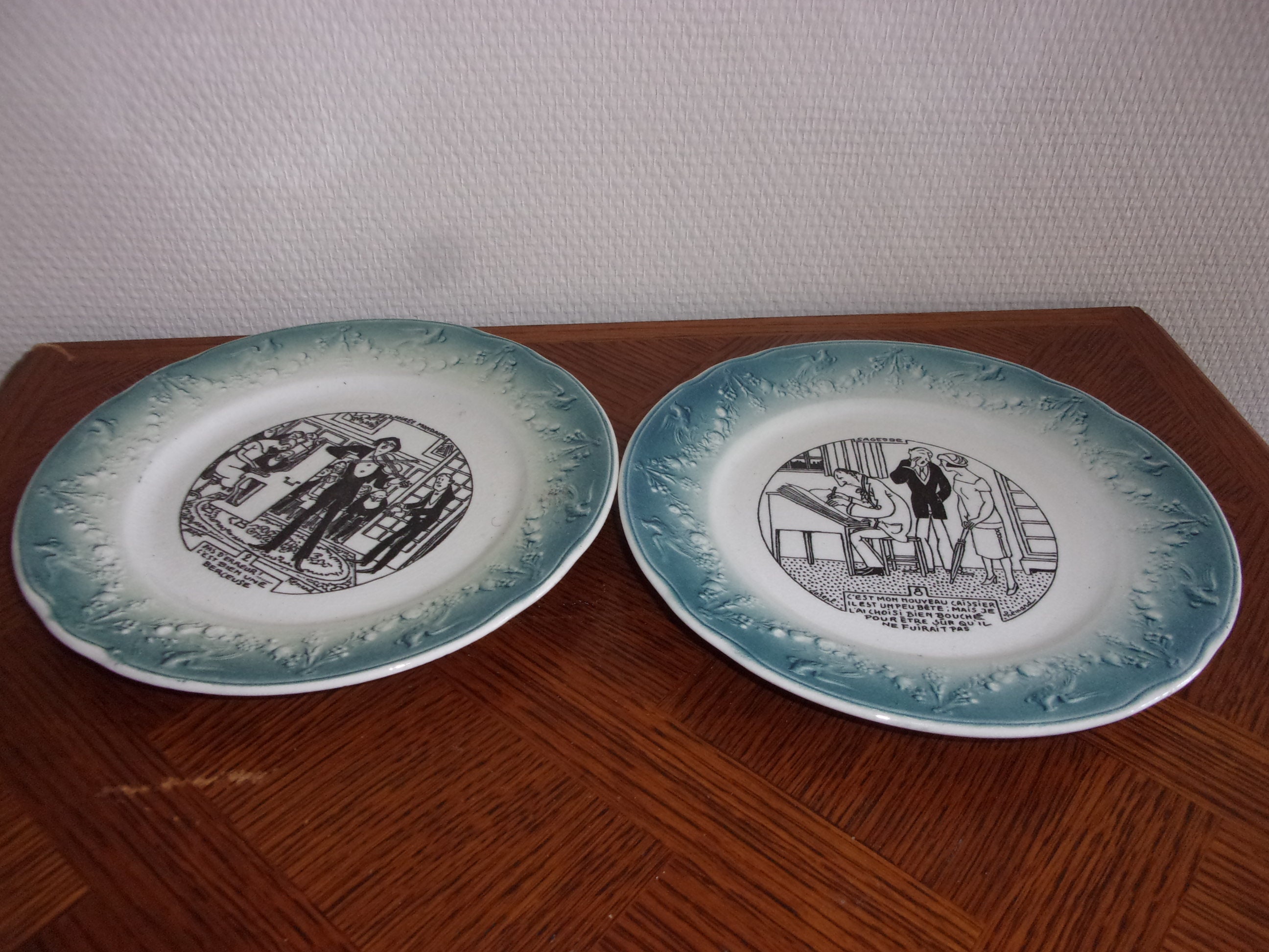 Assiettes Humoristiques Luneville , 2 Assiettes Vintage , Assiettes Lunéville