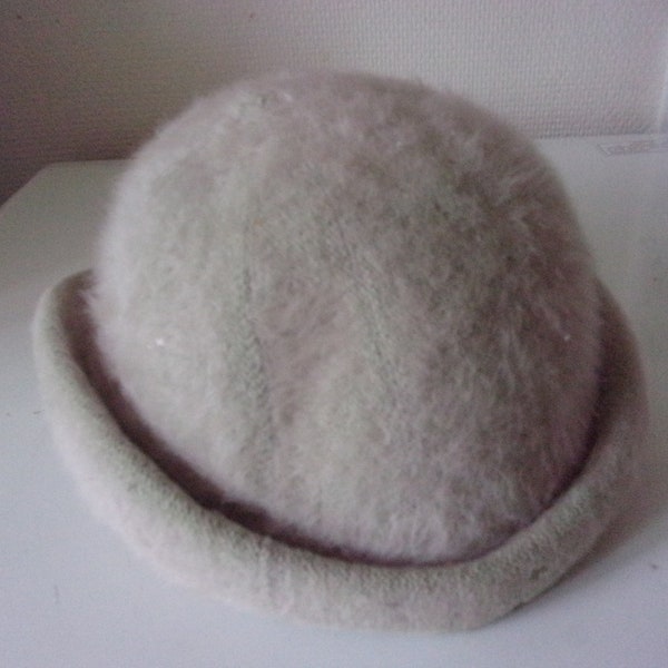 Chapeau femme vintage ,chapeau en poil doublé ,chapeau beige gris taille 54
