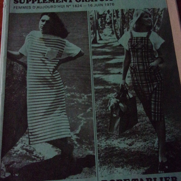 Patron vintage robe tunique taille 44 et robe tablier taille 40 patron suppl femmes aujourdhui 1976