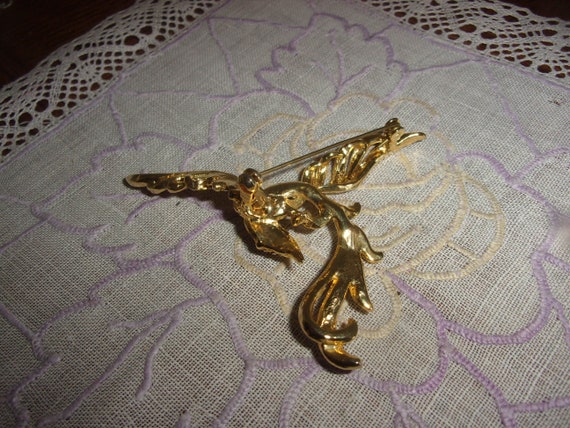 Broche vintage oiseau du paradis métal doré émail… - image 4