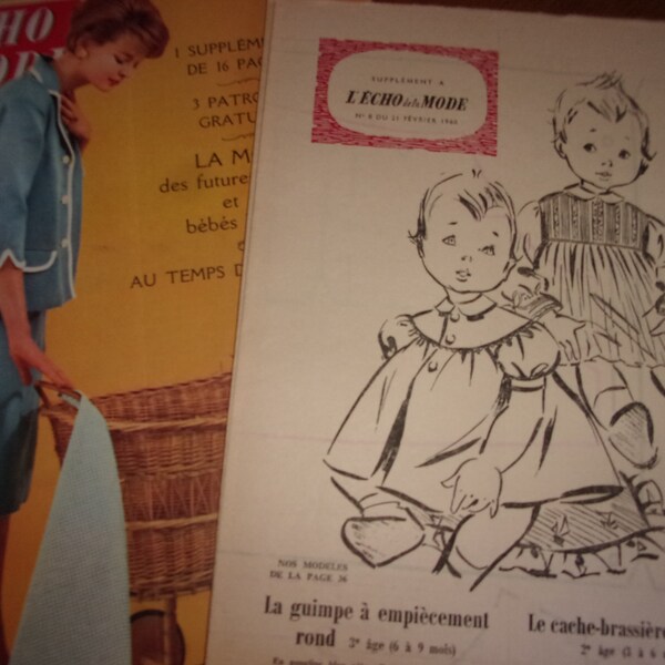 Patrons guimpe et cache brassiére pour bébé echo de la mode février 1960