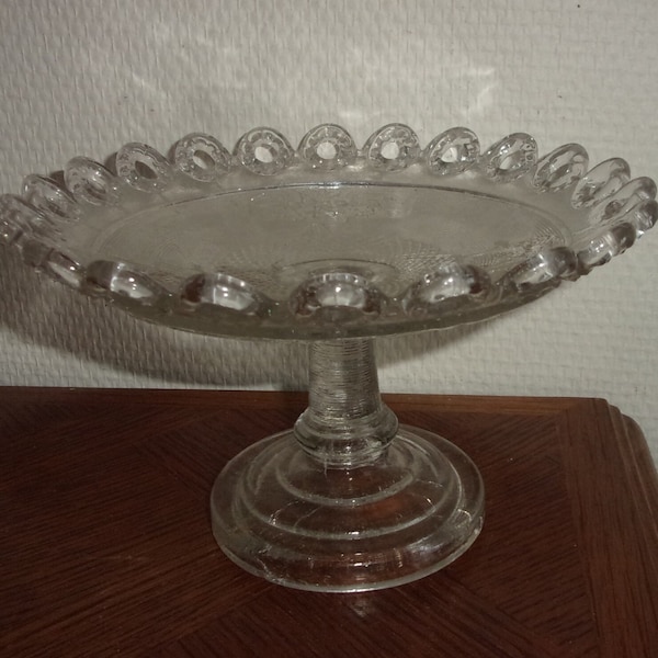 Compotier en verre moulé vintage ,compotier années 60