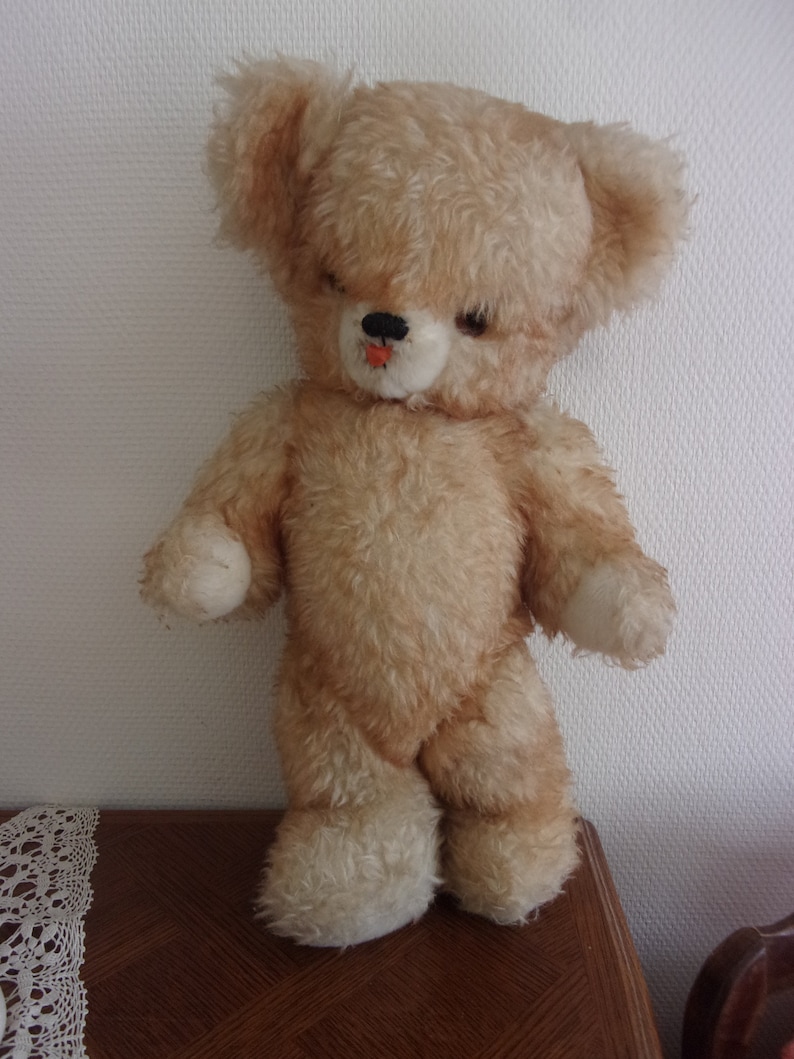 Old teddy bear 48 cm, articulated squeaky bear, vintage bear image 3