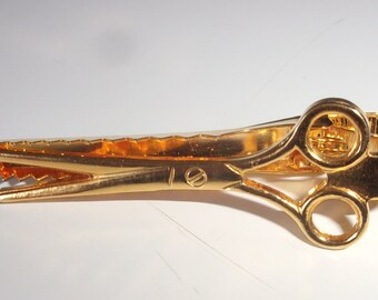 Vintage tie clip, jacket lapel clip scissor pattern